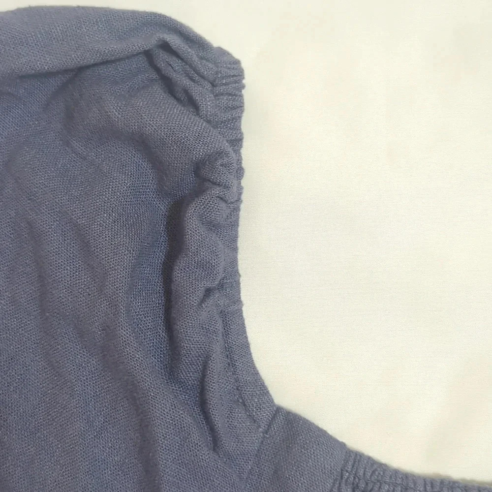 A&F Puff Sleeve Shine Cotton-Blend Square Neck Top, Color Blue Size XS - Picture 12 of 14